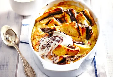 Hazelnut bread & butter pudding
