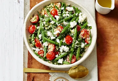Green bean and tomato couscous with feta