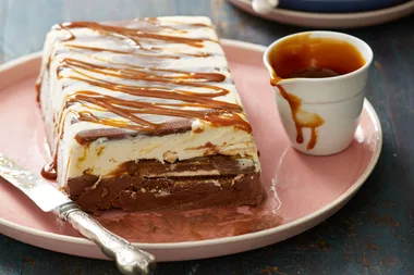 Caramel and Chocolate Ice-Cream Biscuit Log