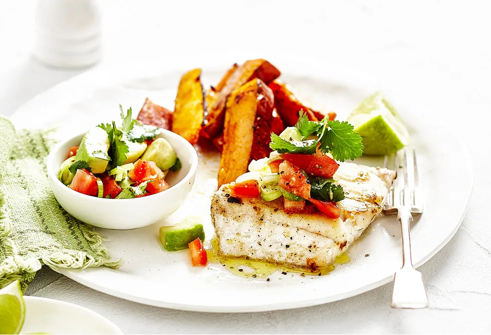Fish with Avocado Salsa and Wedges