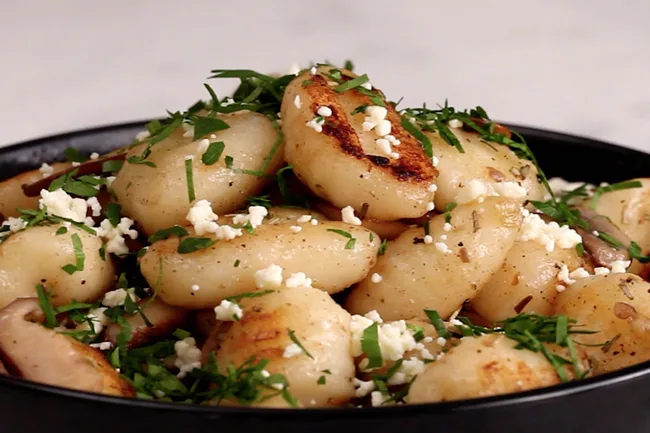 Potato Gnocchi with Mushrooms and Feta