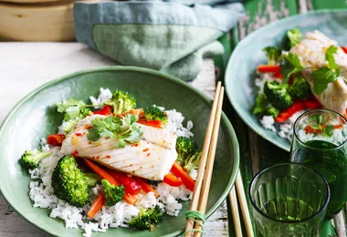 Steamed Thai-style fish with rice