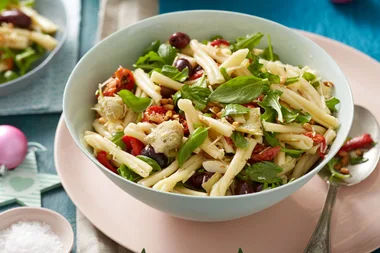 Bring the party to lunch with this Christmas Mediterranean Pasta Salad