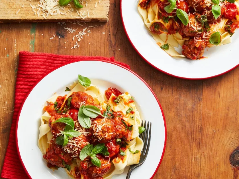 Arrabbiata Pork and Veal Meatballs with Pappardelle Recipe | New Idea