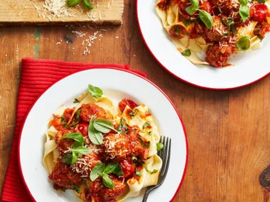 Arrabbiata Pork and Veal Meatballs with Pappardelle