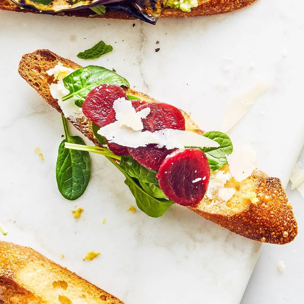 Beetroot and parmesan bruschetta