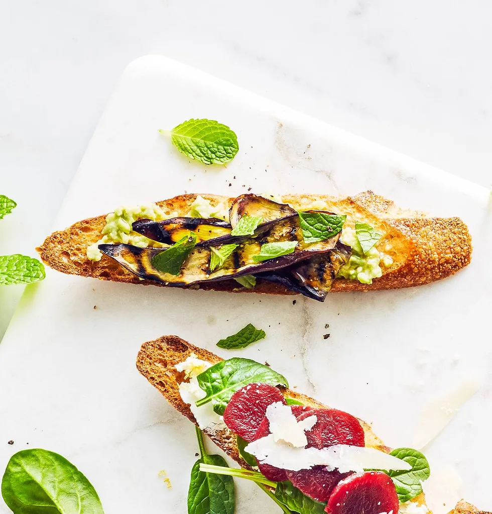 chargrilled eggplant and avocado bruschetta