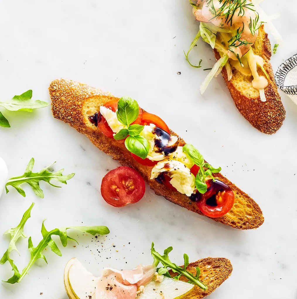 Tomato, basil and bocconcini bruschetta