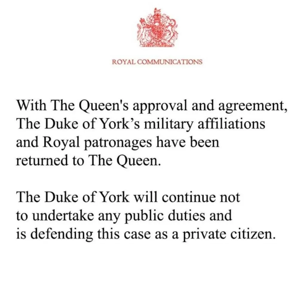 Prince Andrew titles stripped