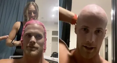 Jett Kenny is the spitting image of dad Grant as he shaves his head for charity