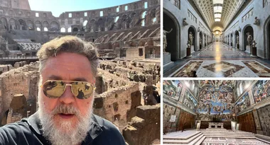 Russell Crow posts ‘forbidden’ photos during family trip to Italy