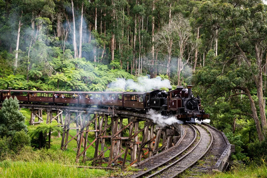 Take a ride aboard the historic Puffing Billy steam engine.