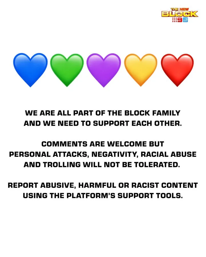 The Block posted an anti-bullying message