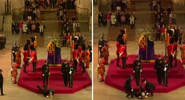 WATCH: Shocking moment Royal Guard COLLAPSES in front of Queen’s coffin