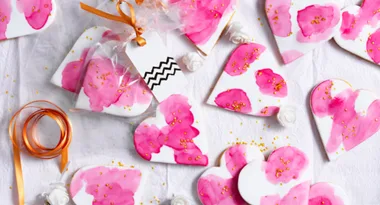 Watercolour heart biscuits