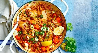 Baked Moroccan Chicken and Pearl Couscous