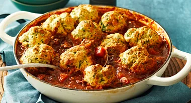 Minestrone Beef Casserole with Parmesan Dumplings