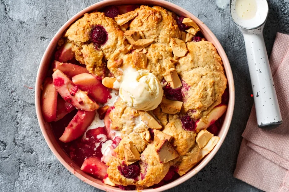Apple and Raspberry Caramilk Cobbler Recipe | New Idea