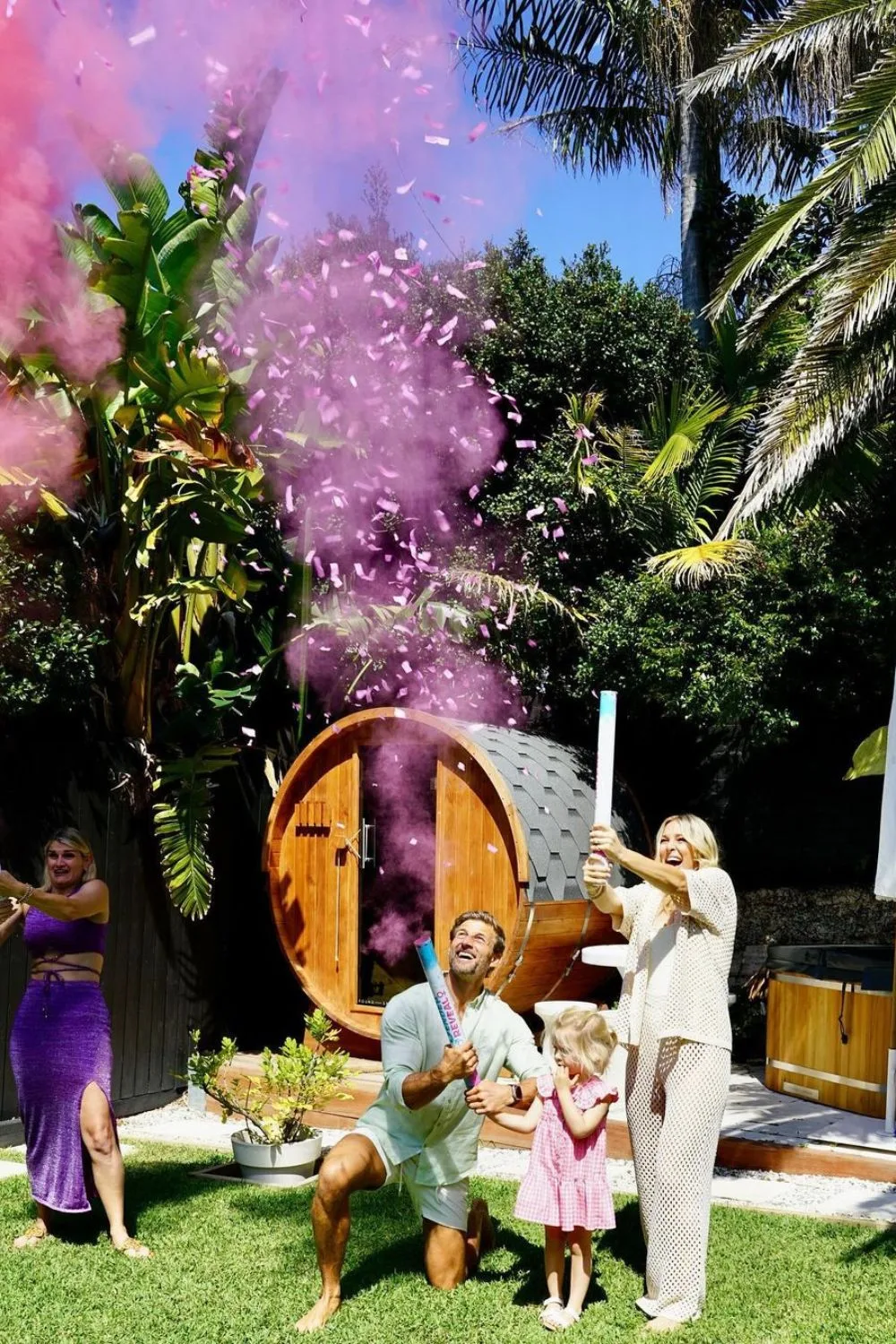 anna heinrich and tim robards and ella, gender reveal party