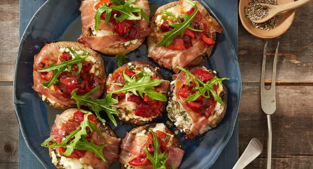 Proscuitto Wrapped Mushrooms with Capsicum Relish Recipe | New Idea