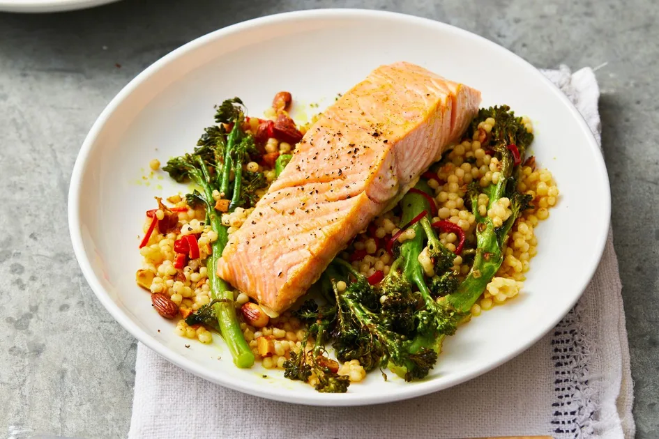 Baked Salmon with Broccolini Couscous recipe Recipe | New Idea