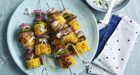 Whip up these delicious Cajun Beef and Corn Kebabs