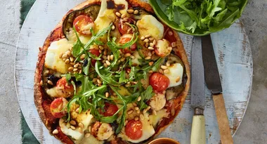 Eggplant, Haloumi and Tomato Pizzas