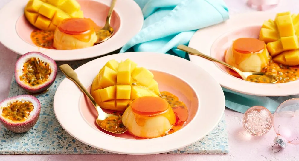 Passionfruit Creme Caramels with Mango recipe Recipe | New Idea