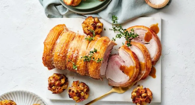 Crackling Pork with Cranberry Stuffing Muffins