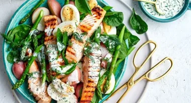 Salmon and Asparagus Salad with Buttermilk Dressing