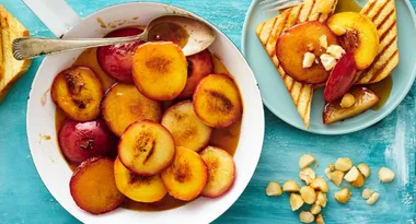 Mouth-watering maple stone fruits served with brioche