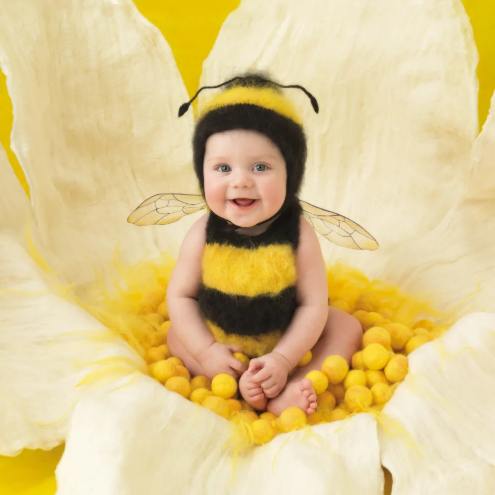 Anne Geddes photo of baby dressed in bumblebee outfit