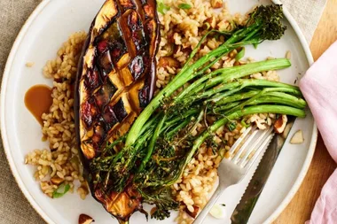 Miso Roasted Eggplant and Brown Rice Salad