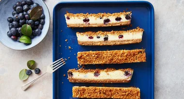 THE BEST EVER Blueberry Ricotta Cheesecake Slice