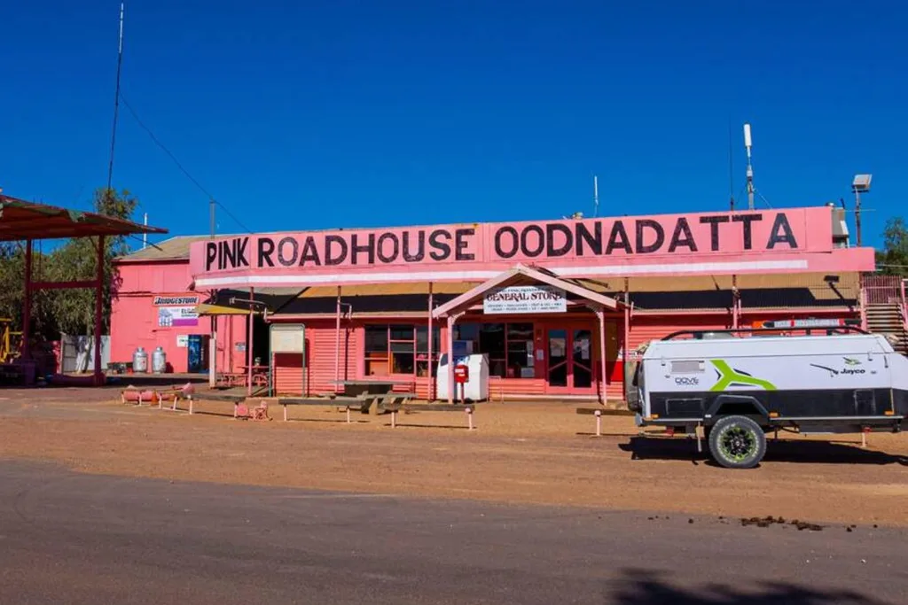Outdoor view of the Pink Roadhouse, Oodnadatta