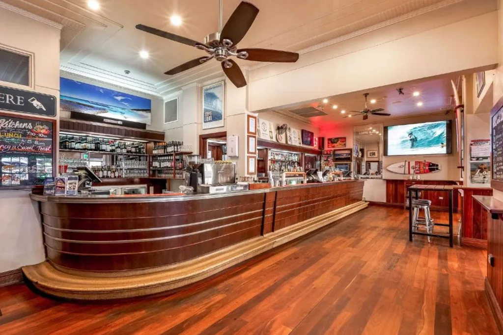 The bar with an overhead fan at Caves House Hotel, WA