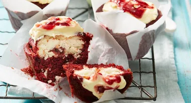 Jammy Red Velvet Doughnut Muffins
