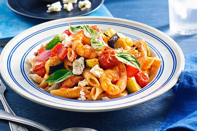 Roasted-vegetable-and-prawn-pasta
