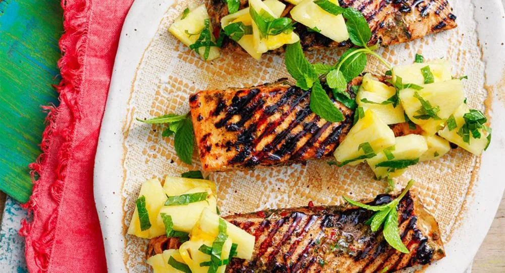 Char-Grilled Jerk Salmon with Pineapple Recipe | New Idea