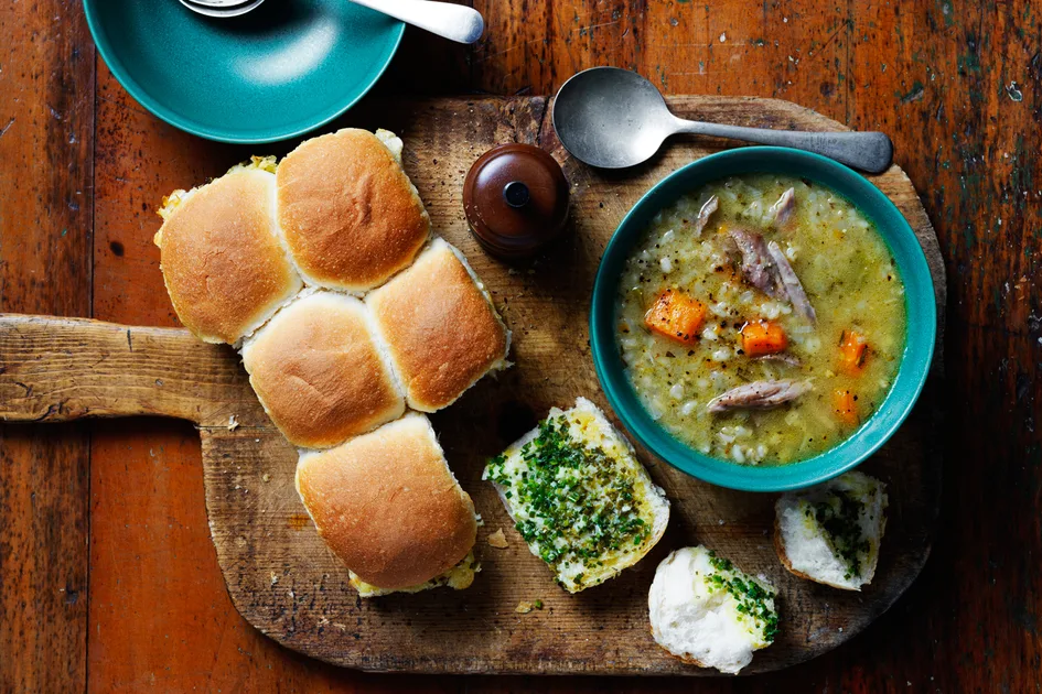 Lamb and Barley Soup with Lemon and Chive Dinner Rolls Recipe | New Idea
