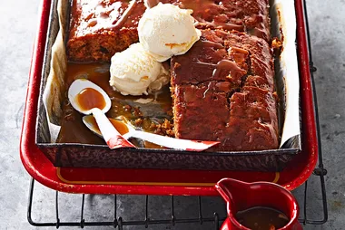 Sticky Date Slab Cake with Salted Caramel Sauce