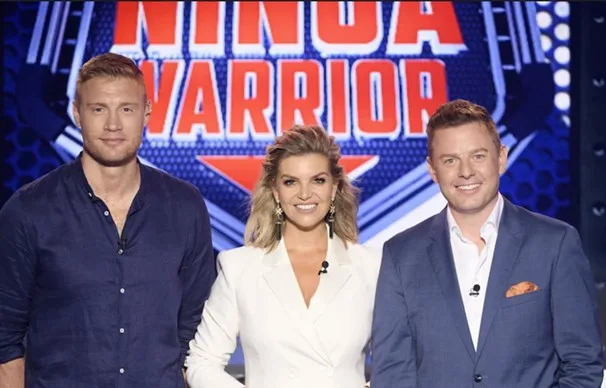 Australian Ninja Warrior hosts Freddie Flintoff, Rebecca Maddern and Ben Fordham