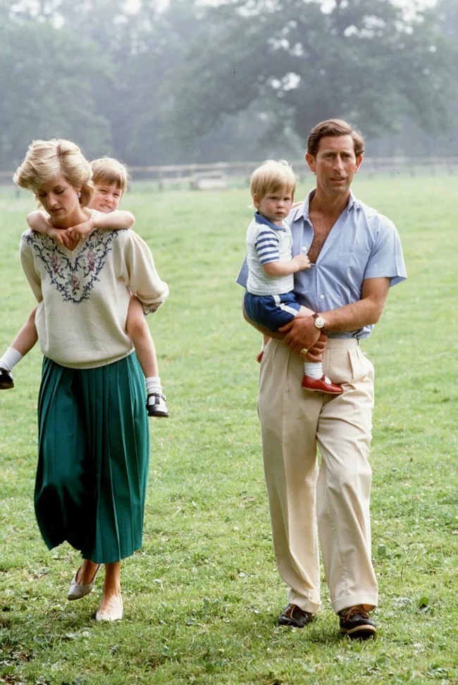 : Prince Charles And Princess Diana With Prince William And Prince Harry At Home In The Gardens Of Highgrove House