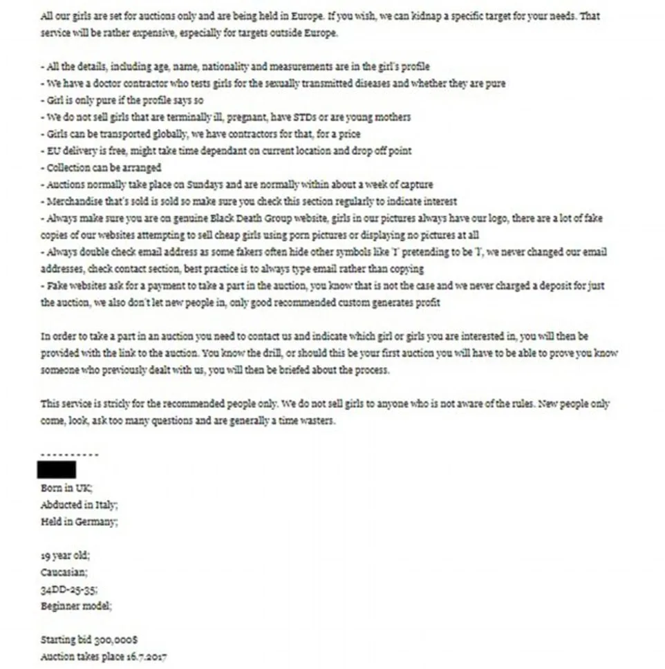 A document found on Herba's computer detailed Chloe's 'listing'