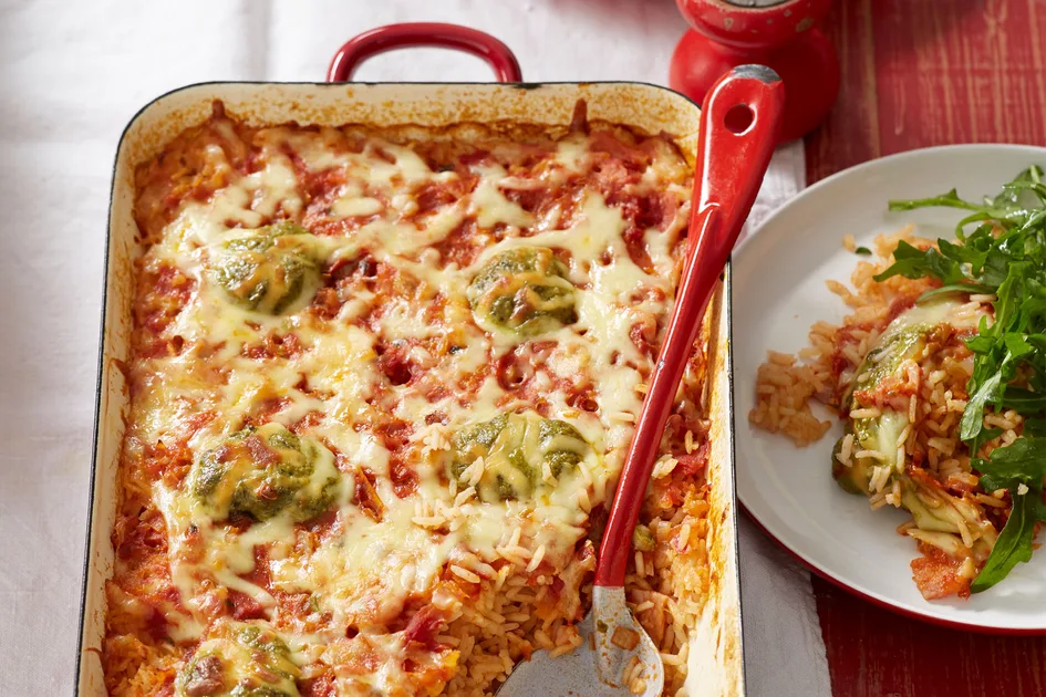 Baked pesto and bacon rice Recipe | New Idea