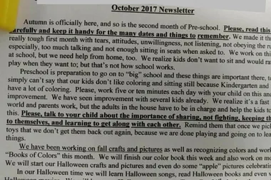 Mum’s anger at infuriating preschool newsletter