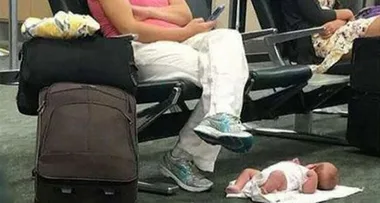 Mum hits back after being shamed for texting with her baby on the floor at airport