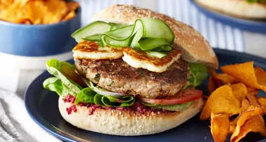 Greek lamb burgers with haloumi