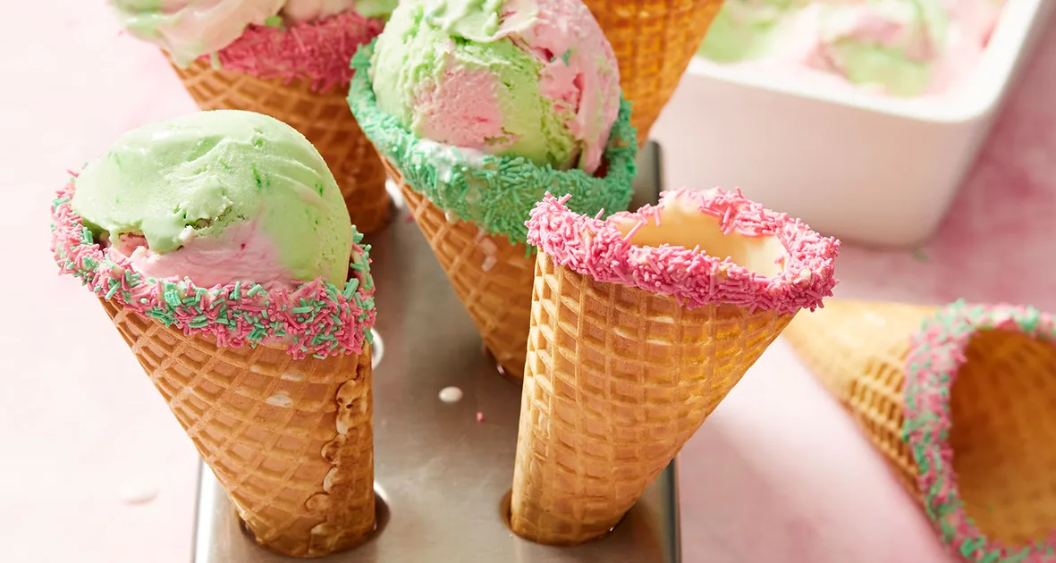 Strawberry and peppermint ice-cream cones Recipe | New Idea