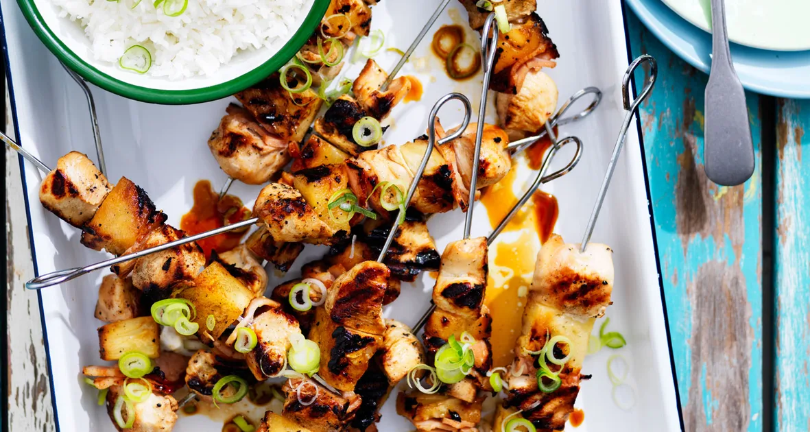 Teriyaki chicken, pineapple and bacon skewers Recipe | New Idea